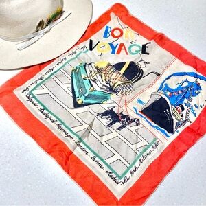 RARE SILK travel scarf/neck wrap w bon voyage through Europe/Asia